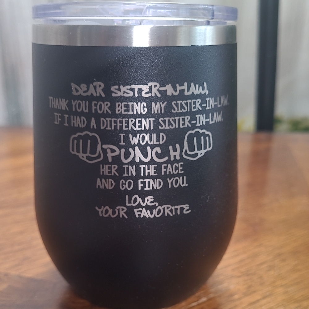 Polar Camel 12 oz black insulated Sister in Law stainless steel tumbler with lid